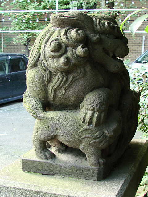 日本橋七福神　恵比寿神 椙森神社 写真  子連れ狛犬